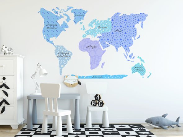 Naklejka mapa świata w odcieniach niebieskiego