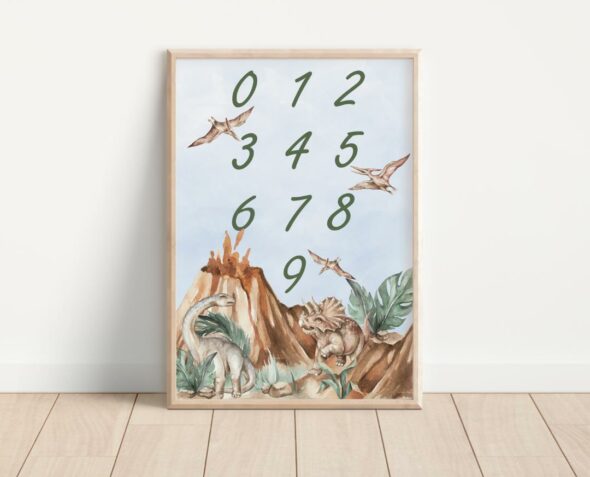 Plakat liczby z dinozaurami