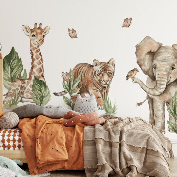 Tygrys słonik i żyrafa naklejki na ścianę